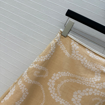 CC 25 Wave Pattern Long Skirt Yellow Silk Cotton