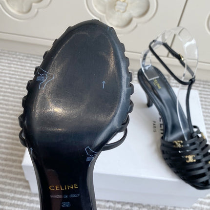 CELINE 26S CLEA TRIOMPHE GLADIATOR HEEL SANDALS 60 MM IN BLACK LAMBSKIN