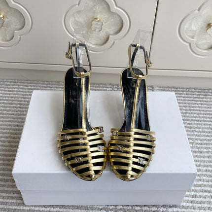 CELINE 26S CLEA TRIOMPHE GLADIATOR HEEL SANDALS 60 MM IN GOLD LAMBSKIN