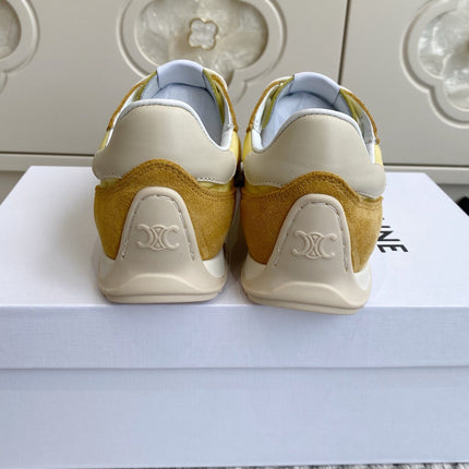 CELINE 26S RUNNER SNEAKERS IN TAN BROWN SUEDE AND BUTTER YELLOW NYLON