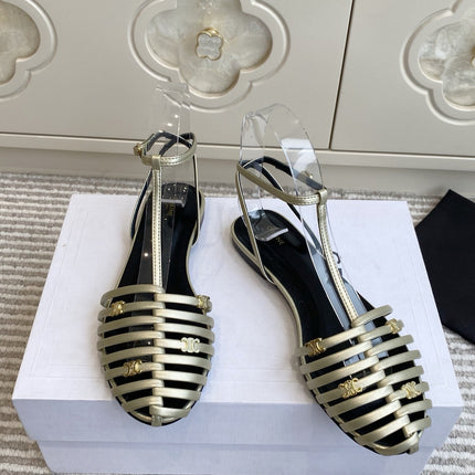 CELINE 26S CLEA TRIOMPHE GLADIATOR SANDALS IN CHAMPAGNE GOLD LAMBSKIN