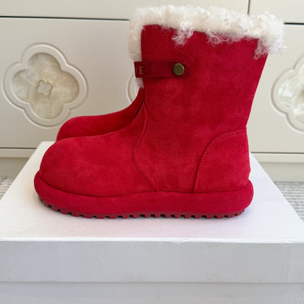 LOEWE 26S ANKLE BOOTS IN DARK RED SUEDE WITH SHEEPSKIN