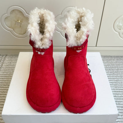 LOEWE 26S ANKLE BOOTS IN DARK RED SUEDE WITH SHEEPSKIN