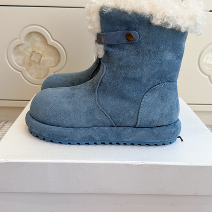 LOEWE 26S ANKLE BOOTS IN BLUE SUEDE WITH SHEEPSKIN