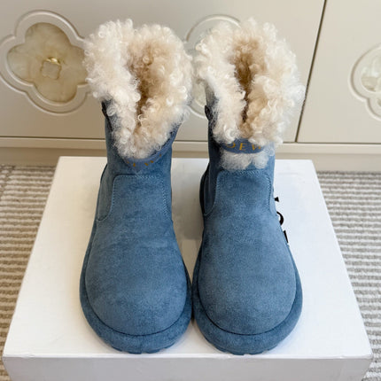 LOEWE 26S ANKLE BOOTS IN BLUE SUEDE WITH SHEEPSKIN