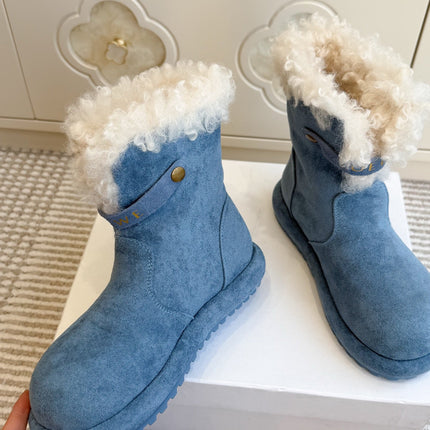 LOEWE 26S ANKLE BOOTS IN BLUE SUEDE WITH SHEEPSKIN