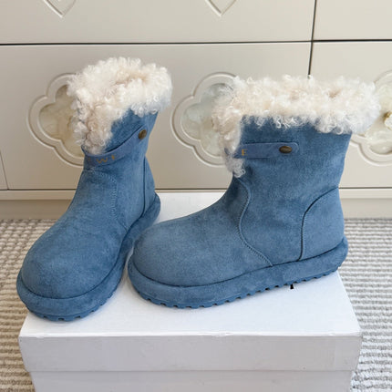 LOEWE 26S ANKLE BOOTS IN BLUE SUEDE WITH SHEEPSKIN