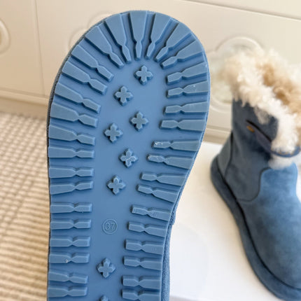 LOEWE 26S ANKLE BOOTS IN BLUE SUEDE WITH SHEEPSKIN