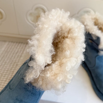 LOEWE 26S ANKLE BOOTS IN BLUE SUEDE WITH SHEEPSKIN