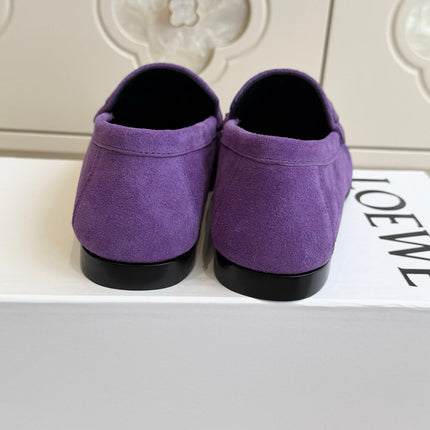LOEWE 26S ANAGRAM LOAFERS IN PURPLE SUEDE