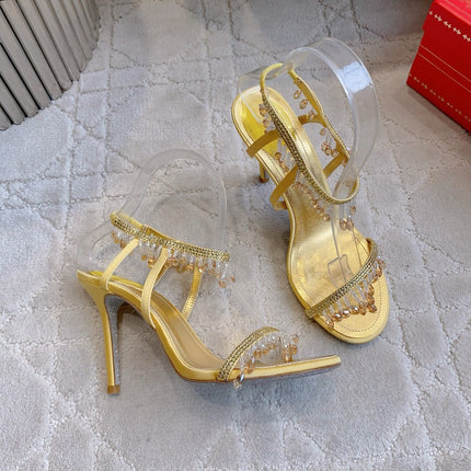 RENE CAOVILLA 26S CLEO HIGH HEELS SANDALS 95 MM IN GOLD LAMBSKIN STYLE 16