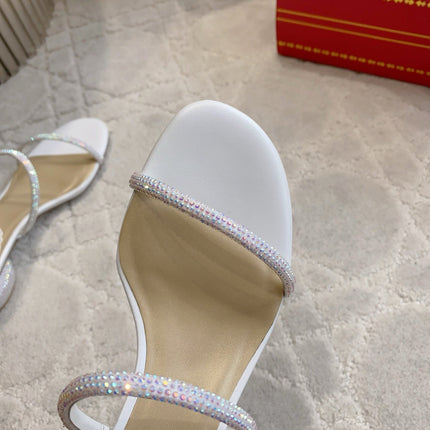 RENE CAOVILLA 26S HIGH-HEELED SANDALS 45 MM IN WHITE LAMBSKIN