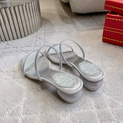 RENE CAOVILLA 26S HIGH-HEELED SANDALS 45 MM IN SILVER LAMBSKIN