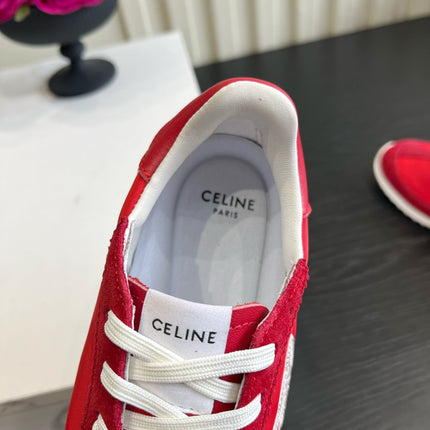 CELINE 26S LOW TOP SNEAKERS IN RED SUEDE AND FABRIC