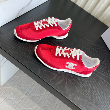 CELINE 26S LOW TOP SNEAKERS IN RED SUEDE AND FABRIC