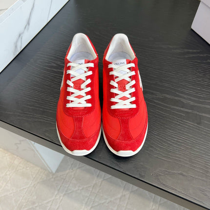 CELINE 26S LOW TOP SNEAKERS IN RED SUEDE AND FABRIC