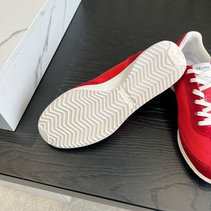 CELINE 26S LOW TOP SNEAKERS IN RED SUEDE AND FABRIC