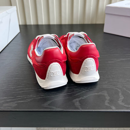 CELINE 26S LOW TOP SNEAKERS IN RED SUEDE AND FABRIC