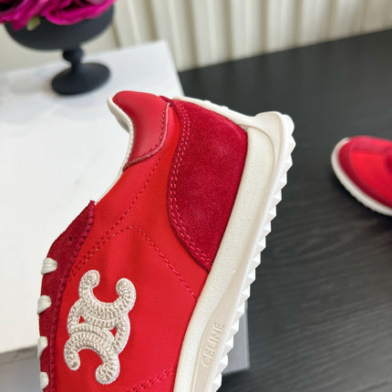 CELINE 26S LOW TOP SNEAKERS IN RED SUEDE AND FABRIC
