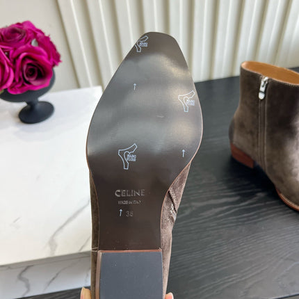 CELINE 26S ANKLE COWBOY BOOTS IN DARK BROWN SUEDE POINTED TOE