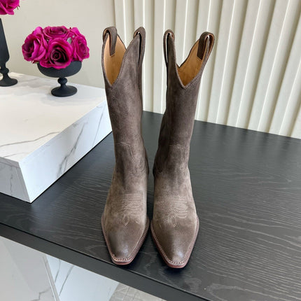 CELINE 26S COWBOY BOOTS IN DARK BROWN SUEDE POINTED TOE