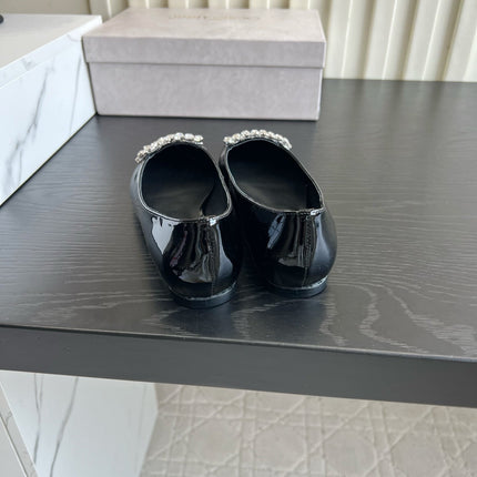 JIMMY CHOO 26S BALLET FLATS IN BLACK PATENT CALFSKIN