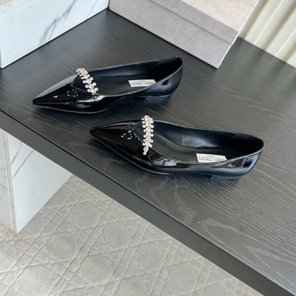 JIMMY CHOO 26S BALLET FLATS IN BLACK PATENT CALFSKIN