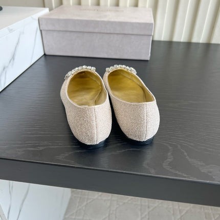 JIMMY CHOO 26S BALLET FLATS IN CHAMPAGNE GOLD GLITTER