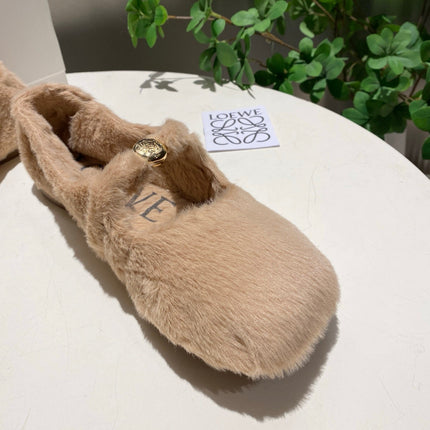 LOEWE 26S BALLET FLATS IN BEIGE SHEARLING