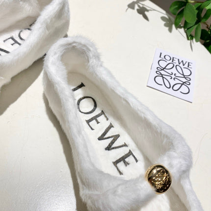 LOEWE 26S BALLET FLATS IN WHITE SHEARLING