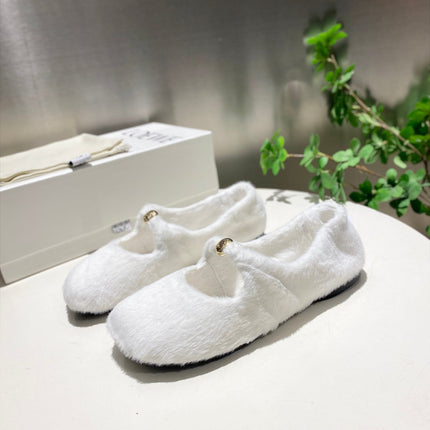 LOEWE 26S BALLET FLATS IN WHITE SHEARLING