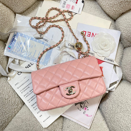 CHANEL 26S FLAP BAG 20 IN PASTEL PINK LAMBSKIN