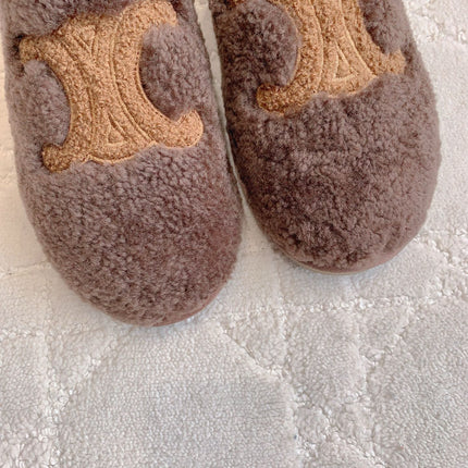 CELINE 26S MULES WITH LOGO IN DARK BROWN WOOL