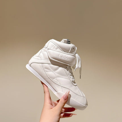 CHLOÉ 26S HIGH-TOP SNEAKERS IN WHITE CALFSKIN