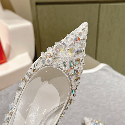 RENE CAOVILLA 26S BALLET FLATS IN WHITE LACE FABRIC CRYSTAL EMBELLISHED