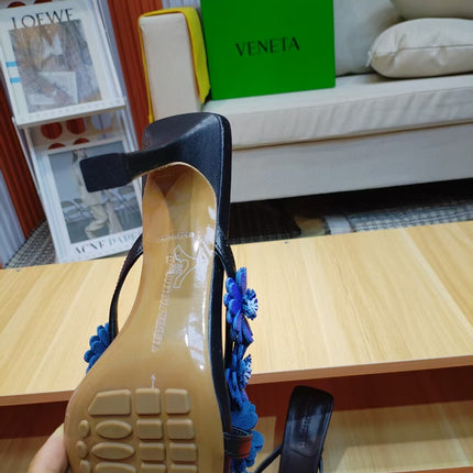 BOTTEGA VENETA 26S THONG SANDALS 90 MM IN NAVY BLUE AND BLACK LAMBSKIN