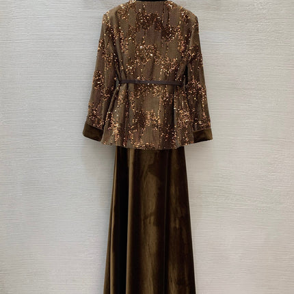 CELINE 26S SEQUIN BLOUSE AND VELVET MAXI SKIRT SET 627