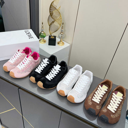 LOEWE 26S RUNNER 2.0 SNEAKERS IN WHITE SUEDE AND ANAGRAM JACQUARD