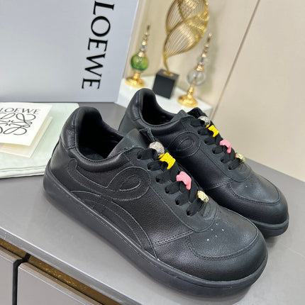 LOEWE 26S LOW TOP SNEAKERS IN BLACK CALFSKIN WITH CHARM LACES