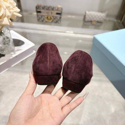 PRADA 26S POINTED TOE BALLET FLATS IN BURGUNDY RED SUEDE WITH FLORAL