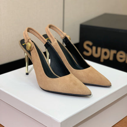 BALMAIN 26S SLINGBACK 95 MM IN LIGHT BROWN SUEDE