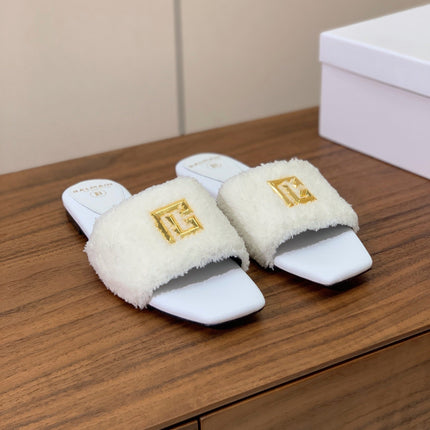 BALMAIN 26S SANDALS IN WHITE WOOL AND CALFSKIN