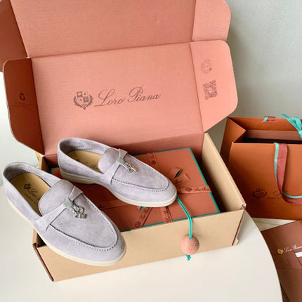 Loro Piana Light Grey Suede Summer Charms Walk Loafers
