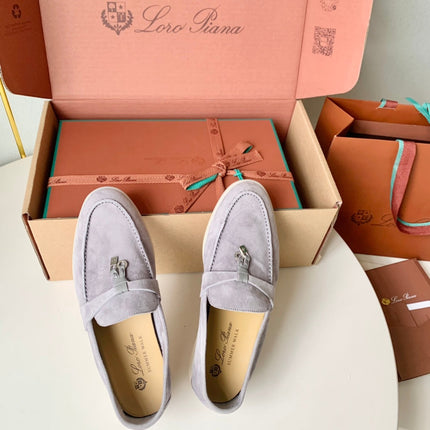 Loro Piana Light Grey Suede Summer Charms Walk Loafers