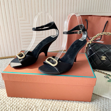 HIGH HEELS SANDALS 80 MM IN BLACK SATIN MIX SUEDE