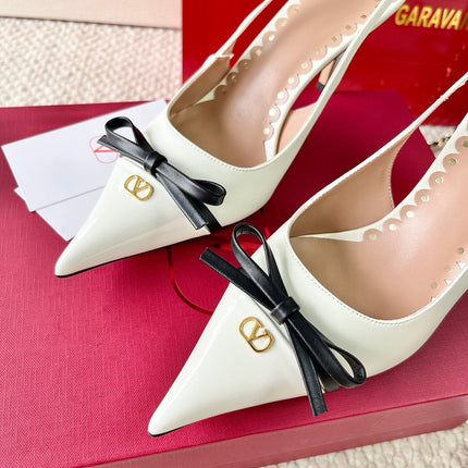VLTN HIGH SLINGBACK 40 IN WHITE CALFSKIN WITH BOW