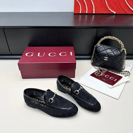 GUCCI HORSEBIT LOAFERS IN BLACK CRYSTAL MESH GOLD HARDWARE