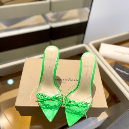 GIANVITO ROSSI 26S HEELED SANDALS 105 MM IN GREEN PATENT CALFSKIN WITH BOW