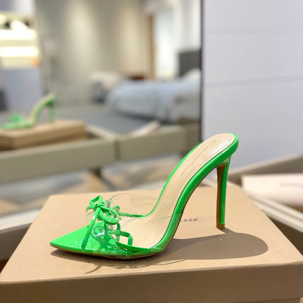 GIANVITO ROSSI 26S HEELED SANDALS 105 MM IN GREEN PATENT CALFSKIN WITH BOW