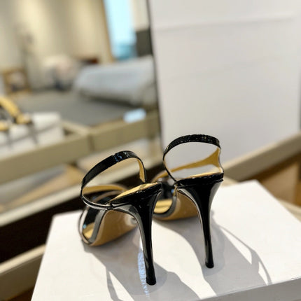 GIANVITO ROSSI 26S STRAPPY HIGH-HEEL SANDALS 105 MM IN BLACK PATENT CALFSKIN